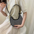 Crescent Shiny Diamond Women Shoulder Bag Leather Underarm Chain Handbags Clutch