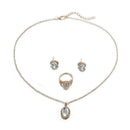 Women Moonstone Ring+Stud Earrings+Necklace Pendant Chain F5X3 Set Jewelry N0H1