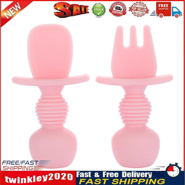 Baby Silicone Training Feeding Spoon Toddlers BPA-free Tableware (Pink) Newly
