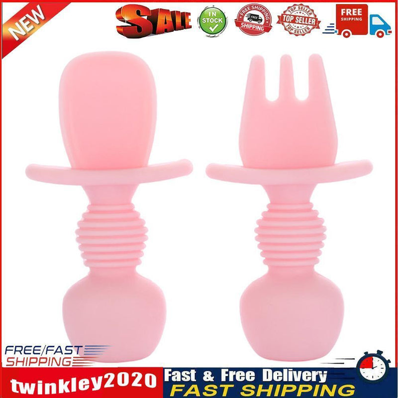 Baby Silicone Training Feeding Spoon Toddlers BPA-free Tableware (Pink) Newly