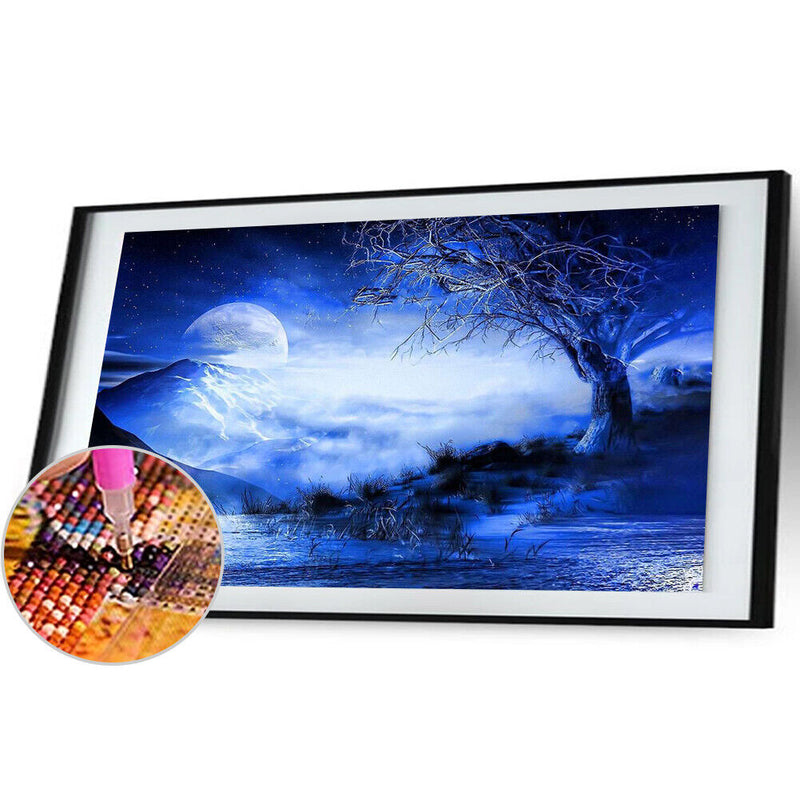 D DIY Full Round Drill Diamond Painting Blue Moon Star Lake