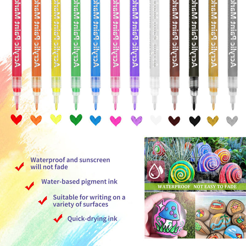 Acrylic Paint Pen 30 Colors Fine Point Tip Permanent Paint Marker Pen (0.7m