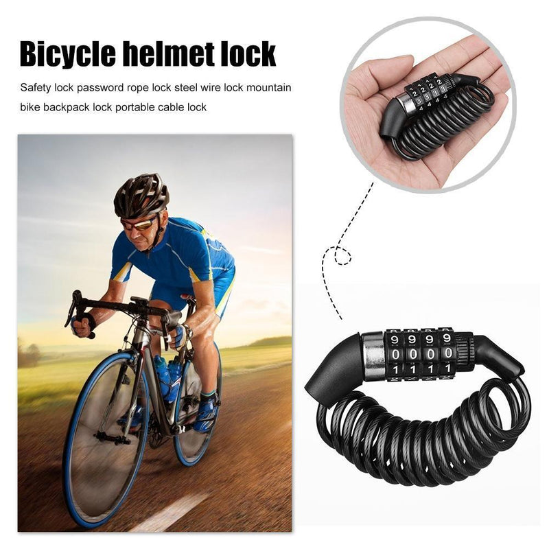2pcs Bicycle Helmet Backpack Lock 4 Digit Combination Steel Wire Cable Lock