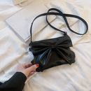 Retro Women PU Bowknot Shoulder Messenger Bag Casual Small Handbag (Black)