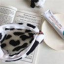 Fashion Cute Cow Pattern Plush Coin Purse Pocket Mini Storage Bag Headphone Bag