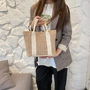 Fashion Women Woven Hit Color Shopping Bags Beach Large Handbags (Beige)