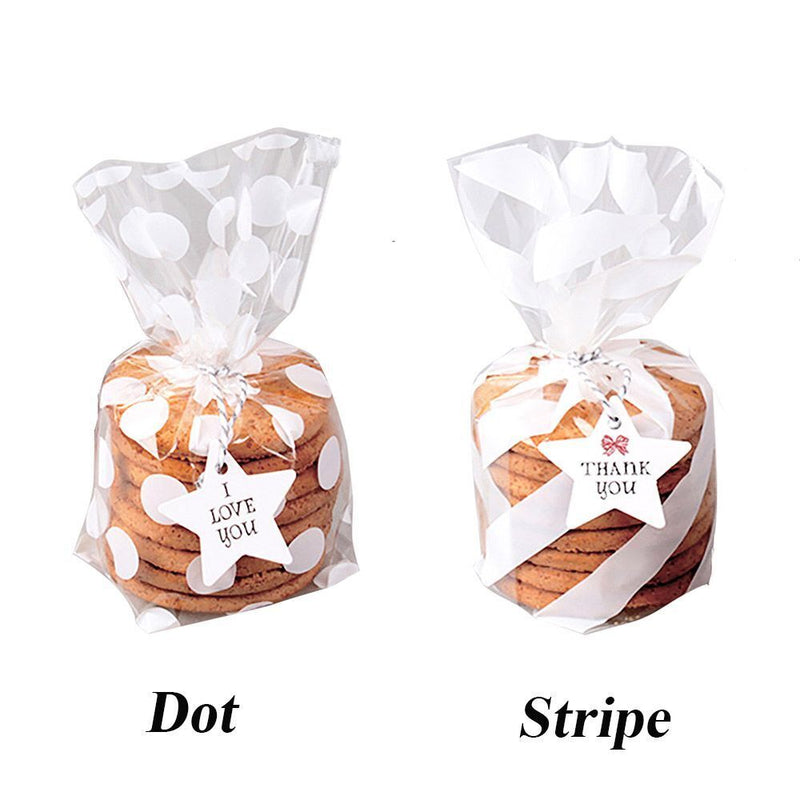 White Candy Gift Party Cookie Package Bake Wrapping Cellophane Bag Dot Stripe
