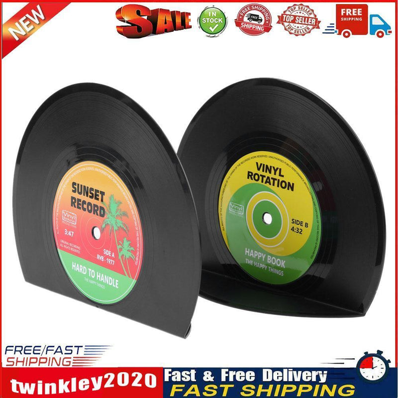 2pcs Creative Vinyl Record Shaped Book Shelves Holders School Office Gifts Newly