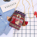 Woven Bucket Shoulder Bag Women Ethnic Tassel Chain Crossbody Bag (Red)