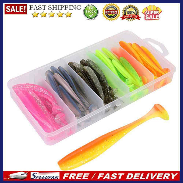 50pcs T Tail Soft Lures Artificial Fishing Bait for Freshwater (7cm 2.1g)
