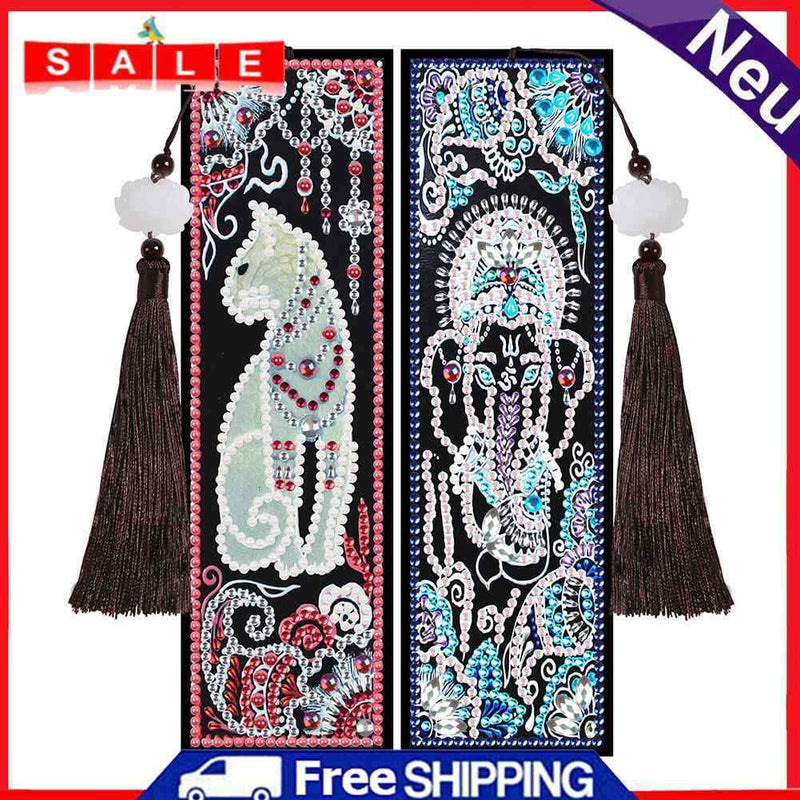 2x Diamond Painting Bookmark DIY Special Shaped Drill Animal Tassel Gift Crafts