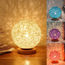 Wooden Table Lamp USB Rattan Ball Bedroom Living Room Bedside Night Lights Newly