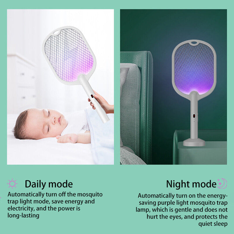 2 in 1 3500V Electric Flies Swatter Mosquito Trap Racket Bug Killer (White)