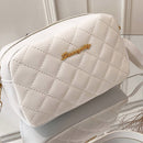 Women PU Leather Thread Crossbody Bag Diamond Lattice Messenger Bag (White)