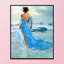 DIY Printed Seaside Girl Cross Stitch Full Embroidery Canvas Home Wall Decor