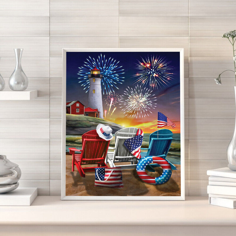 Lighthouse Fireworks Oil Paint By Numbers DIY Handpainted on Canvas Picture