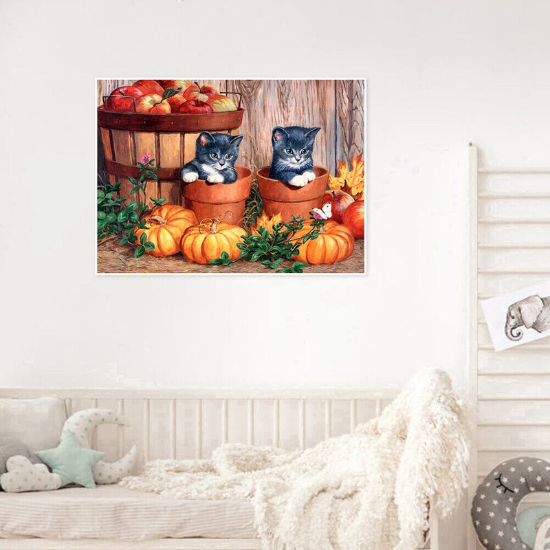 Black Cat and Pumpkin Oil Paint By Numbers Kit Frameless Drawing Picture