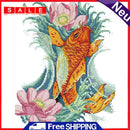 Part Embroidery Carp Flower Printed Cross Stitch Cotton 2-Beach 14CT Needlework