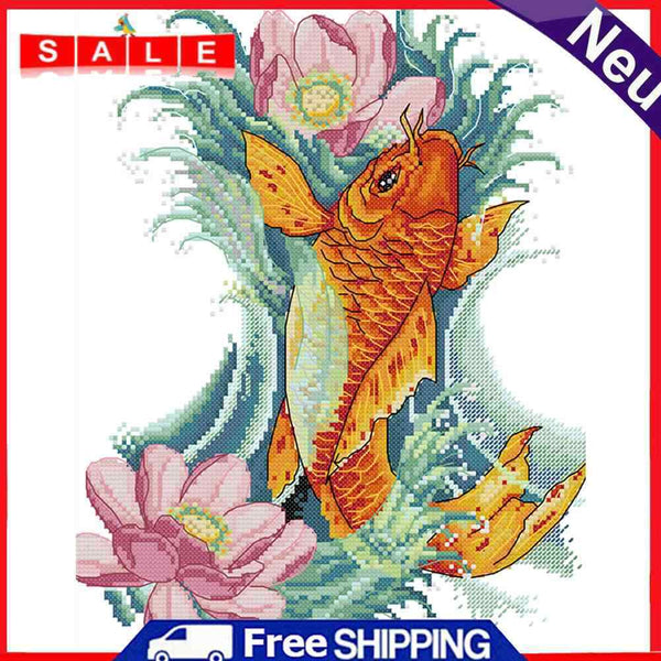 Part Embroidery Carp Flower Printed Cross Stitch Cotton 2-Beach 14CT Needlework