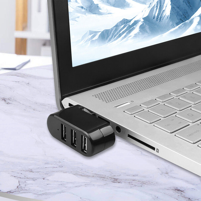 USB3.0 Hub Adapter Rotate High Speed U Disk Reader Splitter 3-Port (Black)