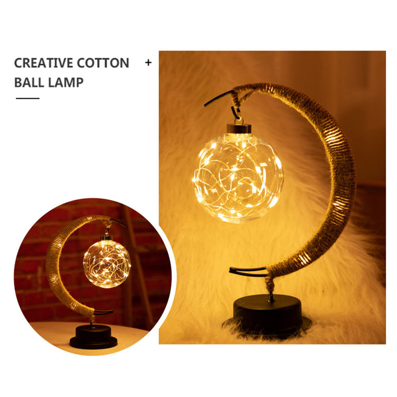 Moon Sepak Takraw Lamp Handmade Hemp Rope Wrought Iron Night Light for Bedroom