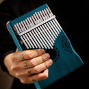 17 Key Portable Mahogany Kalimba Wooden Thumb Piano with Armrests (Blue) Newly