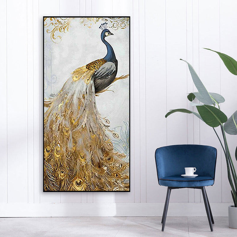 Golden Peacock Oil Paint By Numbers Kits Canvas Picture Wall Art DIY Craft Decor