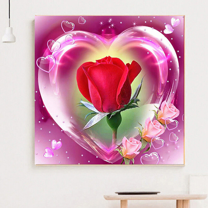 5D DIY Diamond Painting Heart Rose Full Round Drill Mosaic Picture Wall Art Kit