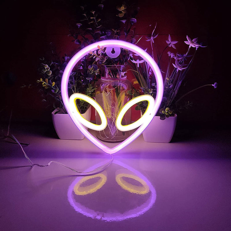 LED Alien Neon Signs Light Wall Decor for Bedroom Halloween (Pink Yellow) Newly