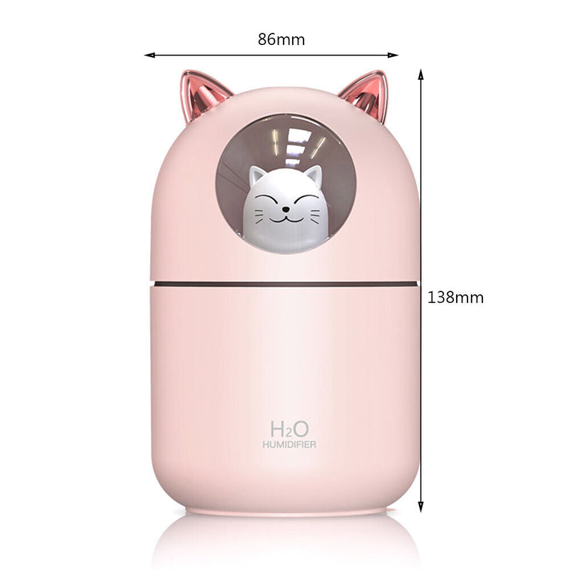 Air Humidifier Spray Cute Cat Small LED Light Mute Air Purifier (Pink USB)