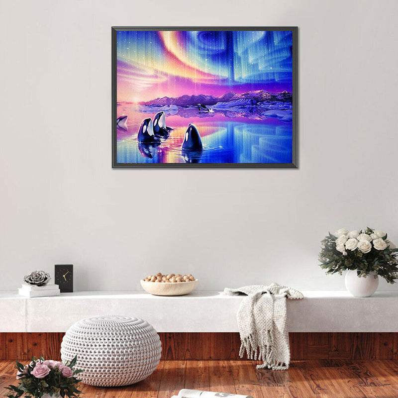 Whale in Aurora Oil Paint By Numbers Kits Canvas Picture Wall Art DIY Craft Gift