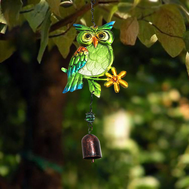 Metal Glass Painted Owl Wind Chimes Garden Birds Wind Chime Bell Hanging Pend