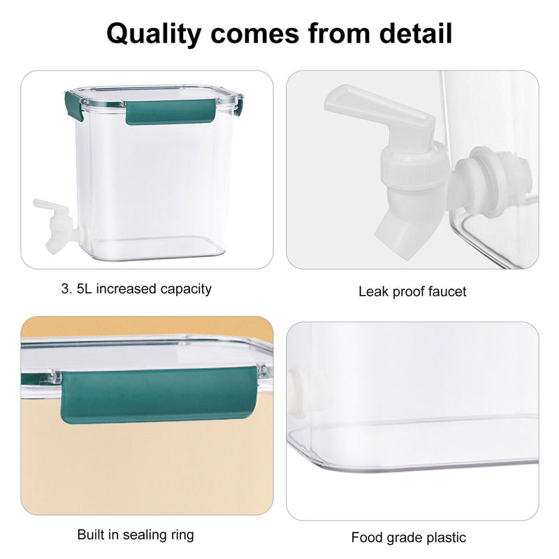 0.92-Gallon Beverage Dispenser with Spigot Leak-Proof for Fridge (Green) Newly