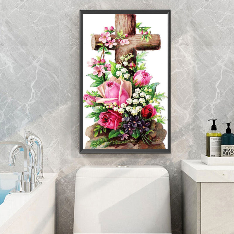 Diamond Painting Kit Flower Cross Full Square Drill Rhinestone DIY Decorati