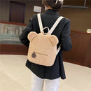 Cartoon Female Fleece Backpack Cute Bear Shaped Kids Daily School Shoulder Bags