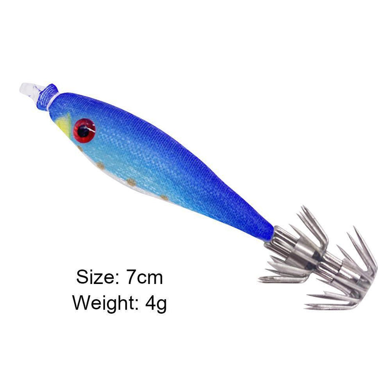 2pcs 7cm 4g Luminous Artificial Wood Shrimp Bait Hook Fishing Lures (Blue)