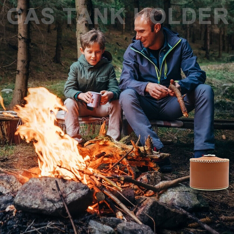 PU Leather Gas Canister Bag Cover LPG Fuel Can Protective Sleeve Brown (S) Newly