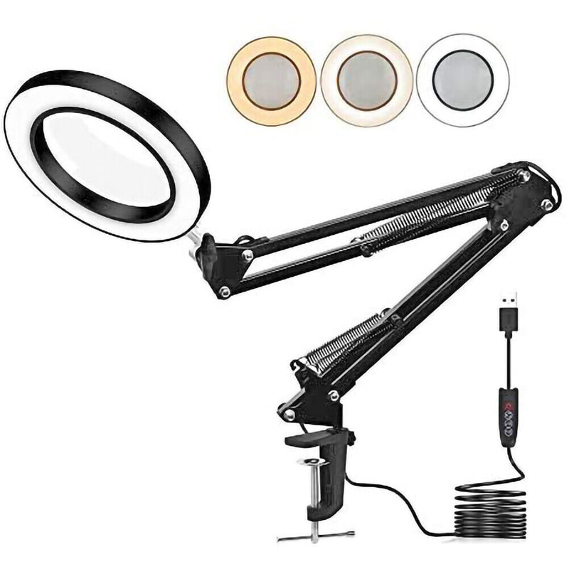 LED 8x Magnifying Glass Table Lamp Cold Clamp Light for Repairing Tattooing