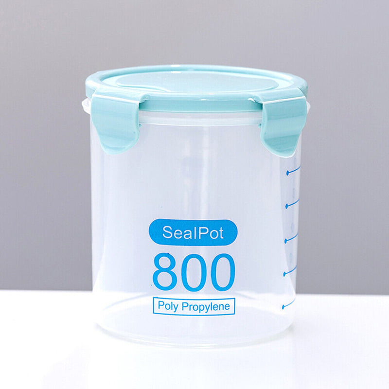 Plastic Food Buckled Jar Kitchen Clear Sealed Storage Box with Lid (800ml) Newly
