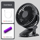 USB Mini Clip Fan Portable Travel Desk Cooling Ventilador (Black 1200mAh)