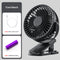 USB Mini Clip Fan Portable Travel Desk Cooling Ventilador (Black 1200mAh)