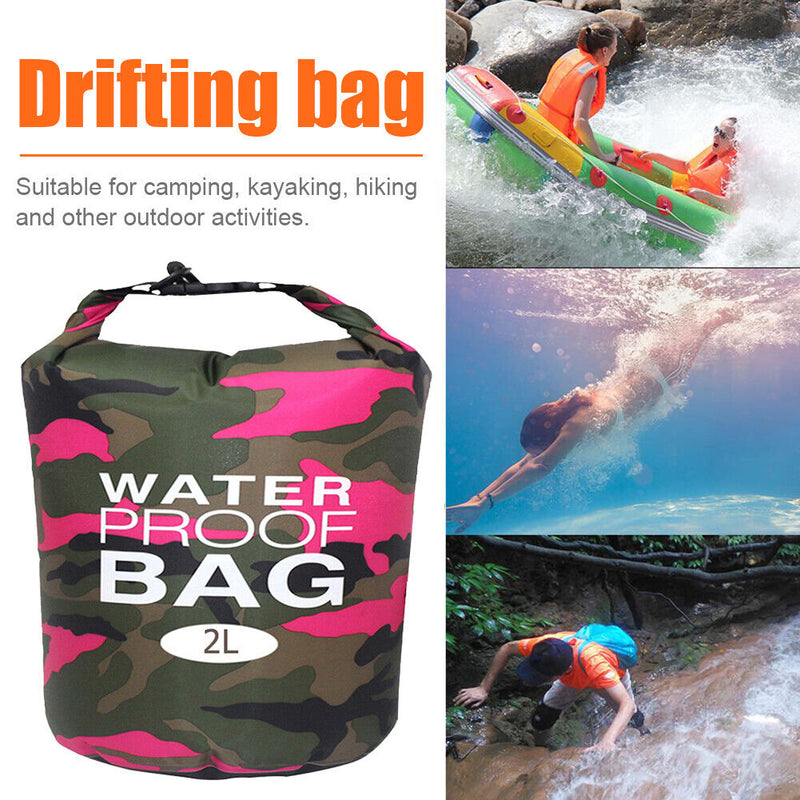 Waterproof Swimming Bag Camouflage Outdoor Camping Dry Sack (2L Rose Red) Newly