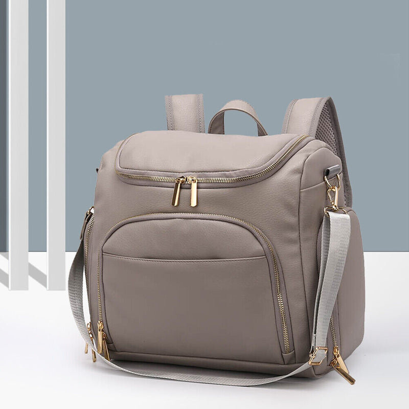 PU Large Capacity Diaper Bag Mommy Bag Backpack for Travel Totes (Grey)