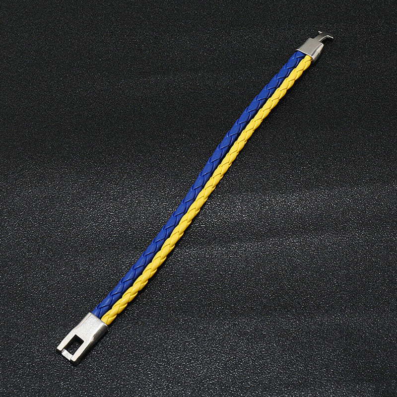 Fashion Ukraine Bracelets Braided Woven Leather Blue Yellow Ukrainian Wristband
