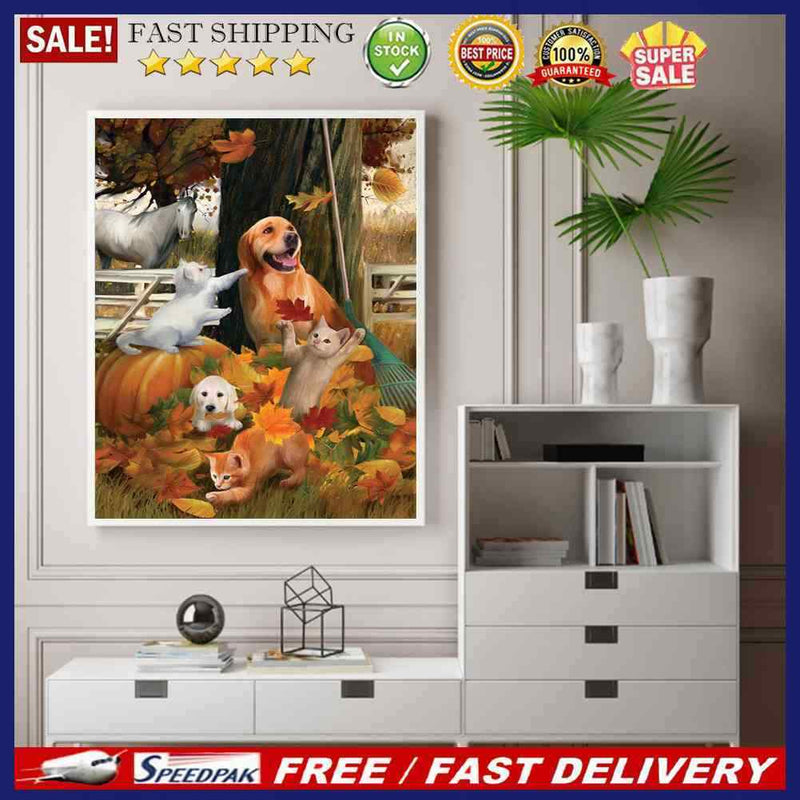 Playing Cat and White Horse Oil Paint By Numbers Kit Art Picture 40x50cm (B1603)