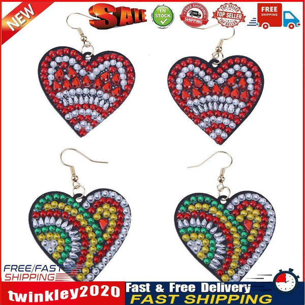 5D DIY Diamond Painting Earrings Double-sided Heart Drop Earrings (RZ017) Newly