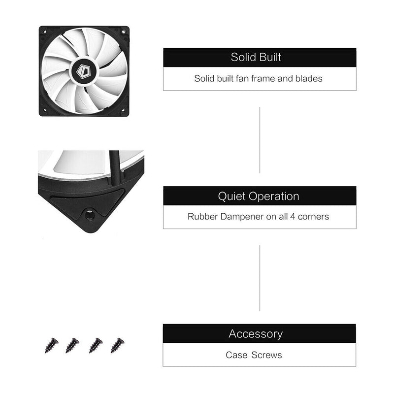 XF-12025-SD-W 120mm PWM Desktop Computer Case Fan with Black Frame White Blade