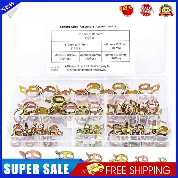 60pcs Auto Water Oil Pipe Hose Clamp Corrosion Resistant Fastener Assortmen