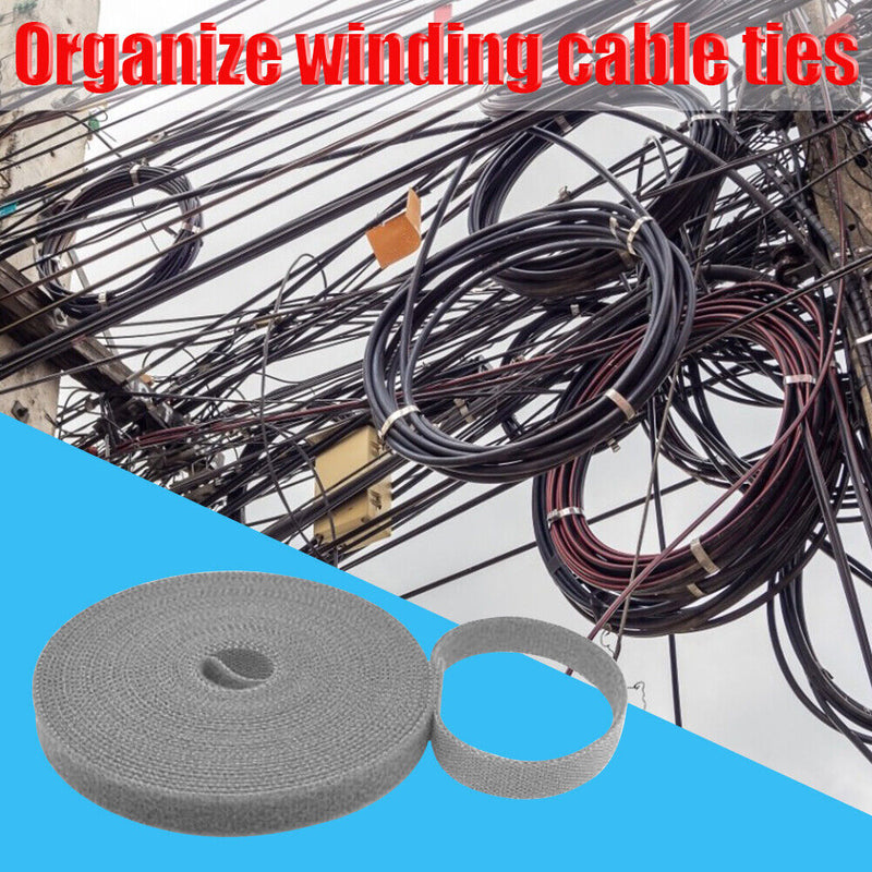 1m Durable Self Adhesive Cable Fastener Tape Wire Strap (Gray 100x3cm)