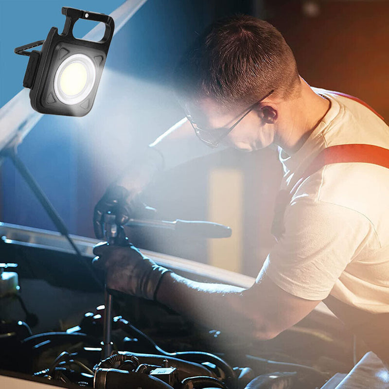 LED Keychain Flashlight 500LM Outdoor Camping Working Light (Black+Stand)